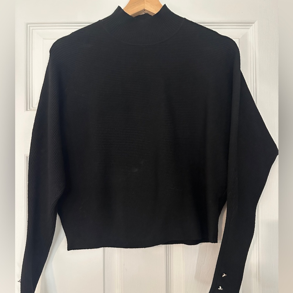 Andrea Jovine black mock turtleneck sweaters tee with gold button detail size S